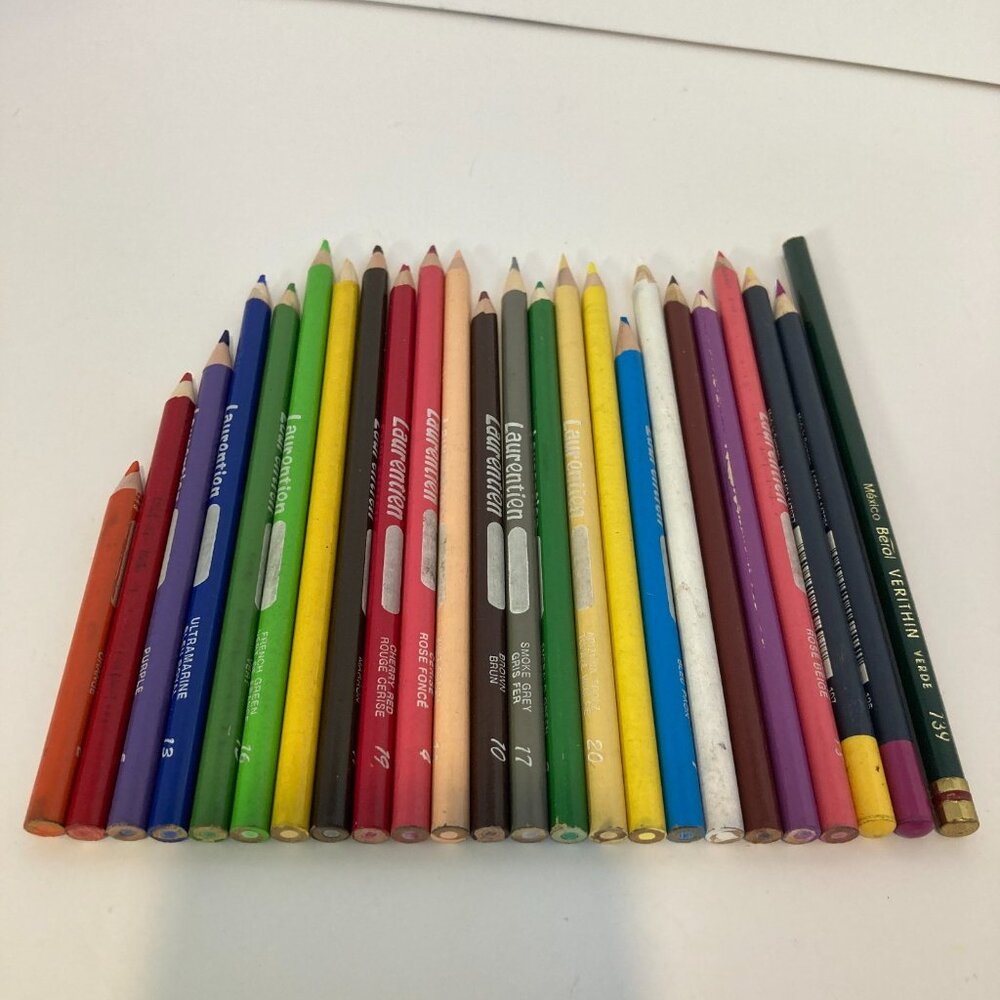 Vintage Laurentien Canada Coloured Pencil Crayons Numbered Used Lot Discontinued